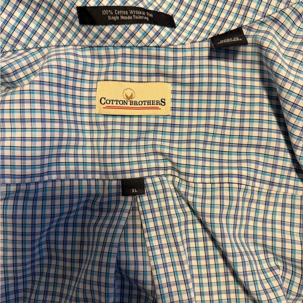 Cotton Brothers Men's Blue and White Plaid Shirt